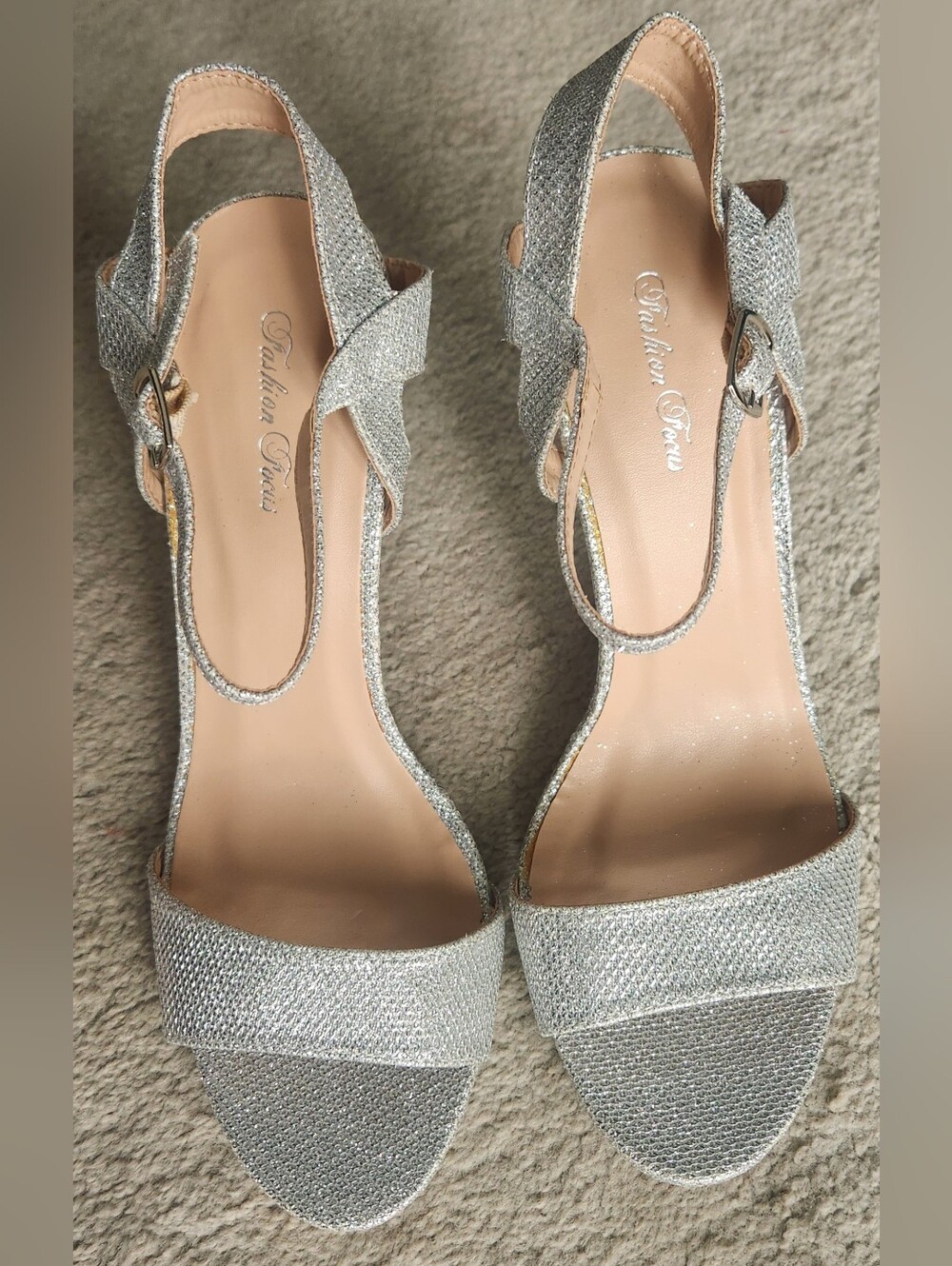 Silver Glitter Slingback Hihh Heel Sandals for Women